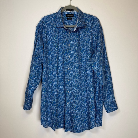 Paul Fredrick Paisley Non-Iron Two Ply Cotton Button Front Shirt Mens 18 x 34 XL - Picture 1 of 9